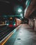 London UK January 2021 Red underground metro Tube train approaching the station, platform empty during UKs covid national lockdown