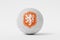 LONDON, UK - July 2023: Netherlands national football team logo badge on a soccer ball. 3D Rendering