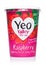 LONDON, UK - MARCH 05, 2019: YEO Valley Family Farm Proper Organic Bio Live Yogurt with Raspberry on white