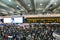 LONDON, UK - October 17th, 2017: Travelers watching the information departure boards for their gate number at the very