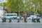 London, UK - October 7, 2019: motorbikes parked on the street