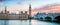 London, UK panorama. Big Ben in Westminster Palace on River Thames at sunset