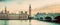 London, UK panorama. Big Ben in Westminster Palace on River Thames. Vintage