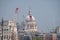 London UK. Panoramic view of the iconic dome of St Paul`s Cathedral, the River Thames, cranes and buildings under construction