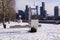 London, UK: Riverside Walk Gardens in Millbank after a snowfall