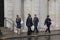 LONDON, UK - SEPTEMBER 17, 2015: Business people walking on the street against of Bank of England wall