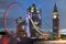 London, UK : Tower Bridge , Big Ben, London Eye merged shot