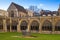 London, United Kingdom - Cloisters and inner courtyard of the royal Westminster Abbey, formally Collegiate Church of St. Peter at