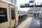 London, United Kingdom - February 01, 2019: Empty platform at London Bridge station, multiple trains on rail tracks, tall