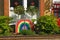 London, United Kingdom - May 04, 2020: Wooden board with hand painted rainbow displayed in front of house in Lewisham as thank you