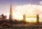 London view at sunset. Panorama include river Thames, Tower bridge and City of London