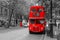 Londoner red double decker vintage bus in a street.