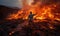 A Lone Adventurer Conquering the Fiery Summit of a Volcanic Peak