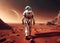 Lone astronaut walking on the red soil of the Planet Mars