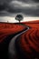 Lone Autumn Tree on a Winding Path. Generative ai