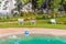 lone blue ball in swimming pool