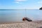 Lone boat moored on a portable jetty