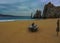 A lone boat on a secluded beach.