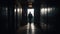 A lone businessman walks through a dark subway corridor, vanishing generated by AI