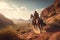 Lone cowboy horseback riding. Generate AI