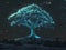 A lone cyber tree on a digital plain, its branches circuit-like and shimmering under a starry sky, envisioning a future where