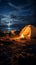 Lone in darkness Tents silhouette against the night, a cozy nocturnal retreat