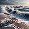 Lone deckchair sits on golden beach as the waves lap