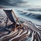 Lone deckchair sits on golden beach as the waves lap
