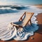 Lone deckchair sits on golden beach as the waves lap
