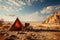 Lone desert retreat Camping in arid emptiness, a remote escape from society