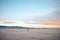 lone figure on barren landscape at twilight