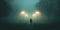 Lone Figure, Engulfed By Mist, Wanders A Dimly Lit Park At Night