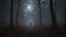 A lone figure makes their way through on a moonless Halloween night. Image is generated with the use of an Artificial intelligence