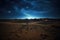 A lone figure stands in the middle of the desert, illuminated by the night sky, An Arabian desert under a starlit night sky, AI