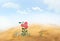 A lone flower in the desert. Illustration, background.