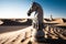 a lone giant Knight (chess) piece in the Sahara desert, generative Ai