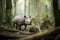 lone javan rhino in rainforest clearing