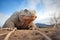 lone komodo dragon on sandy mound