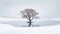 Lone lonely tree in winter snow and lake solitude, minimalist. Generative AI weber.