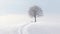 Lone lonely tree in winter snow and lake solitude, minimalist. Generative AI weber.