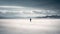 a lone person standing alone in a vast plain with mountains in the background. generative ai