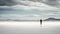 a lone person standing in a vast expanse of water with mountains in the background. generative ai