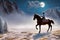 Lone Rider On Horseback In the Full Moon Night Generative AI