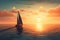 lone sailboat sailing on a tranquil sea at sunset. Generative AI