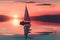 lone sailboat sailing on a tranquil sea at sunset. Generative AI