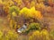Lone small house in autumn forest