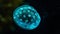 A lone sporangia glowing a vibrant bluegreen floats in endless darkness like a celestial body its intricate structure