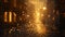 A lone streetlamp casts a warm golden light over a cobblestone street as raindrops trickle down its slick surface. The