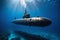 A lone submarine ventures into the blue abyss, a symbol of marine discovery