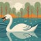 A lone swan gliding across a quiet lake. , Illustration